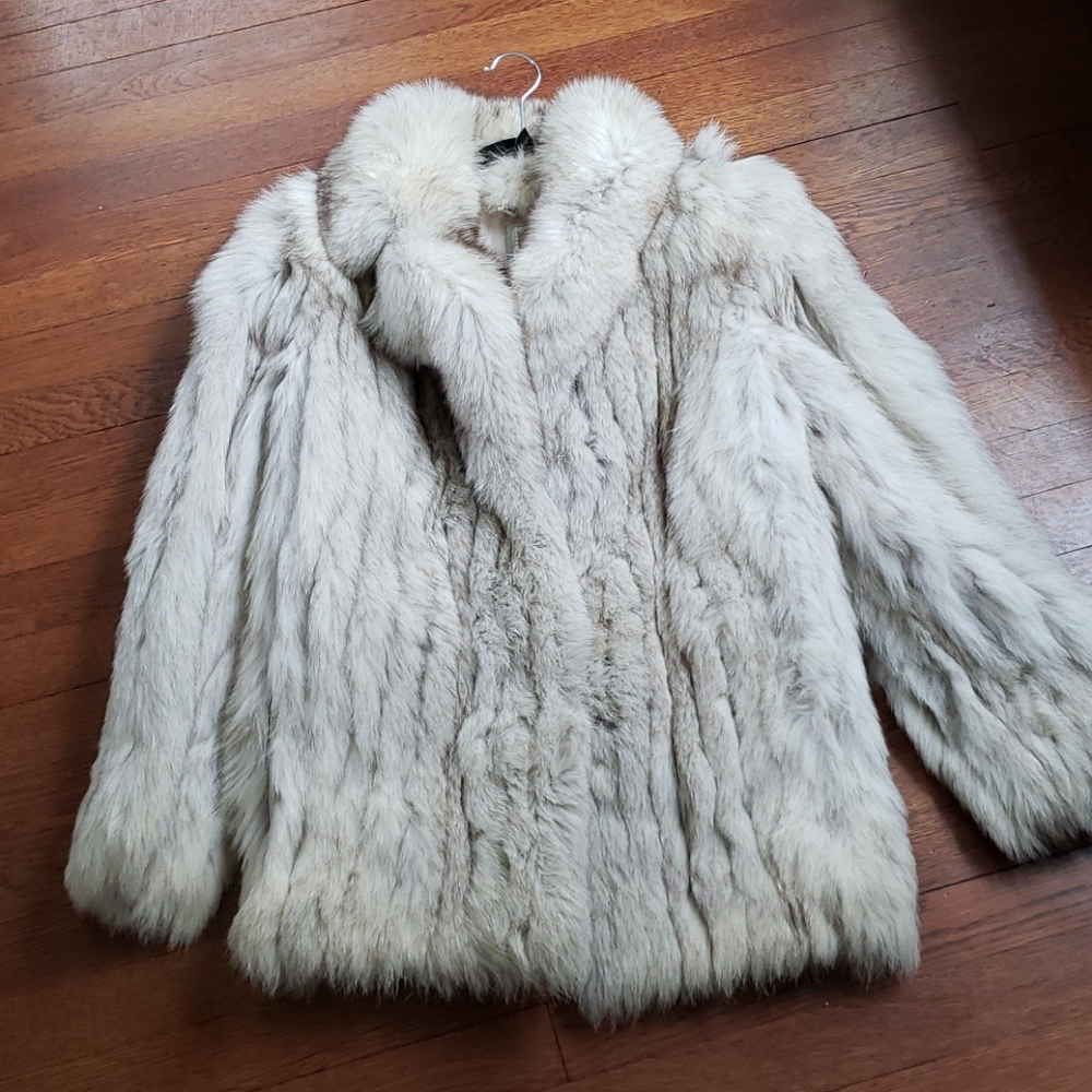 Vintage silver fox real fur coat